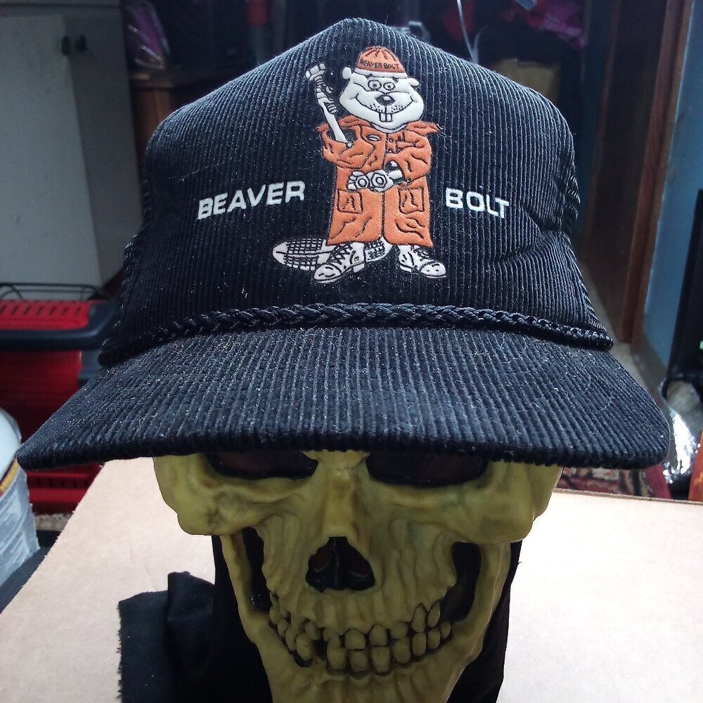Vintage Beaver Bolt Corduroy Snap Back Rope Hat Cap